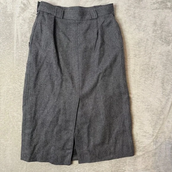 Vintage Yves Saint Laurent Variation Wool Herringbone Midi Skirt Gray Size 40 - Picture 4 of 10